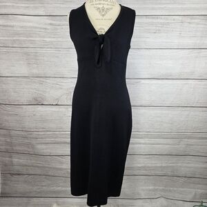 St. John Black Sleeveless Knit Midi Dress with Tie Detail